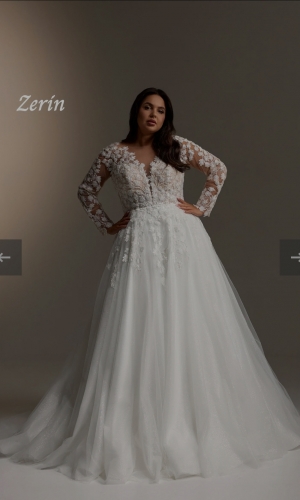  Plus size brudekjole med ærmer og blonder og tyl 